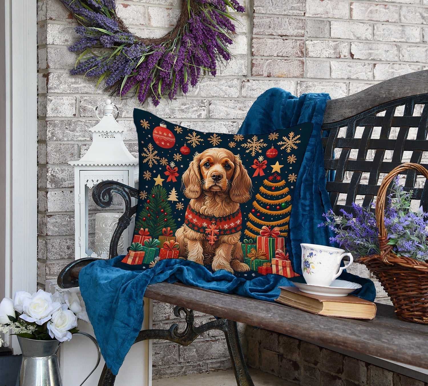Cocker Spaniel Christmas Throw Pillow - Dark M1ndz