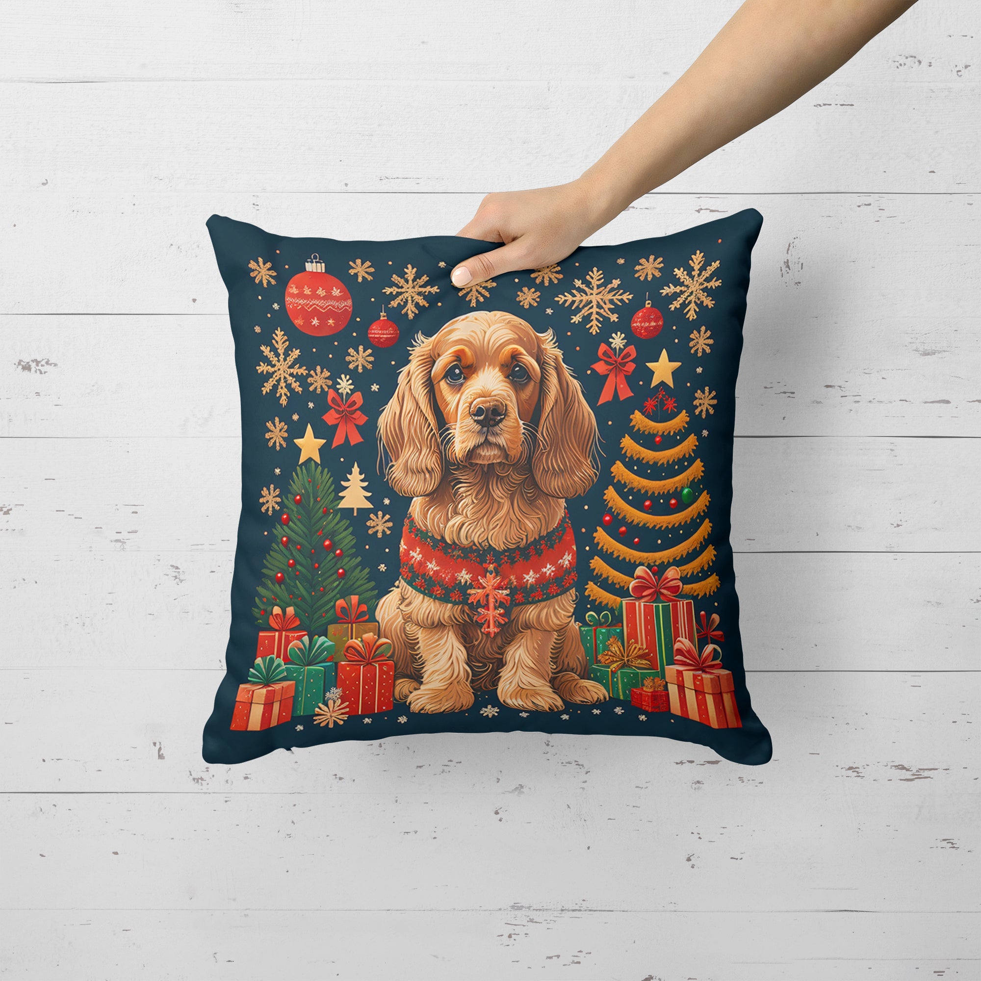 Cocker Spaniel Christmas Throw Pillow - Dark M1ndz