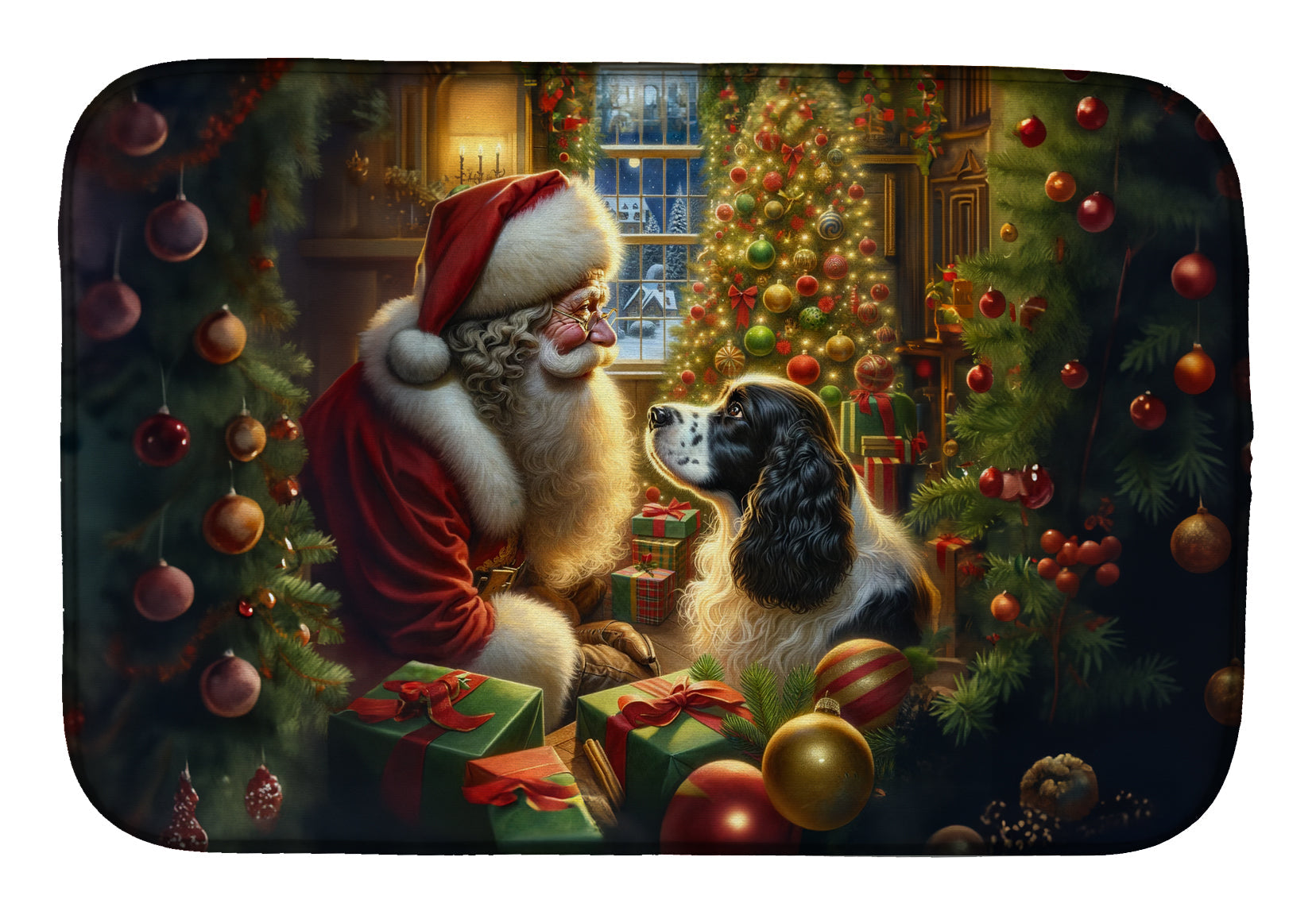 English Springer Spaniel and Santa Claus Dish Drying Mat - Dark M1ndz