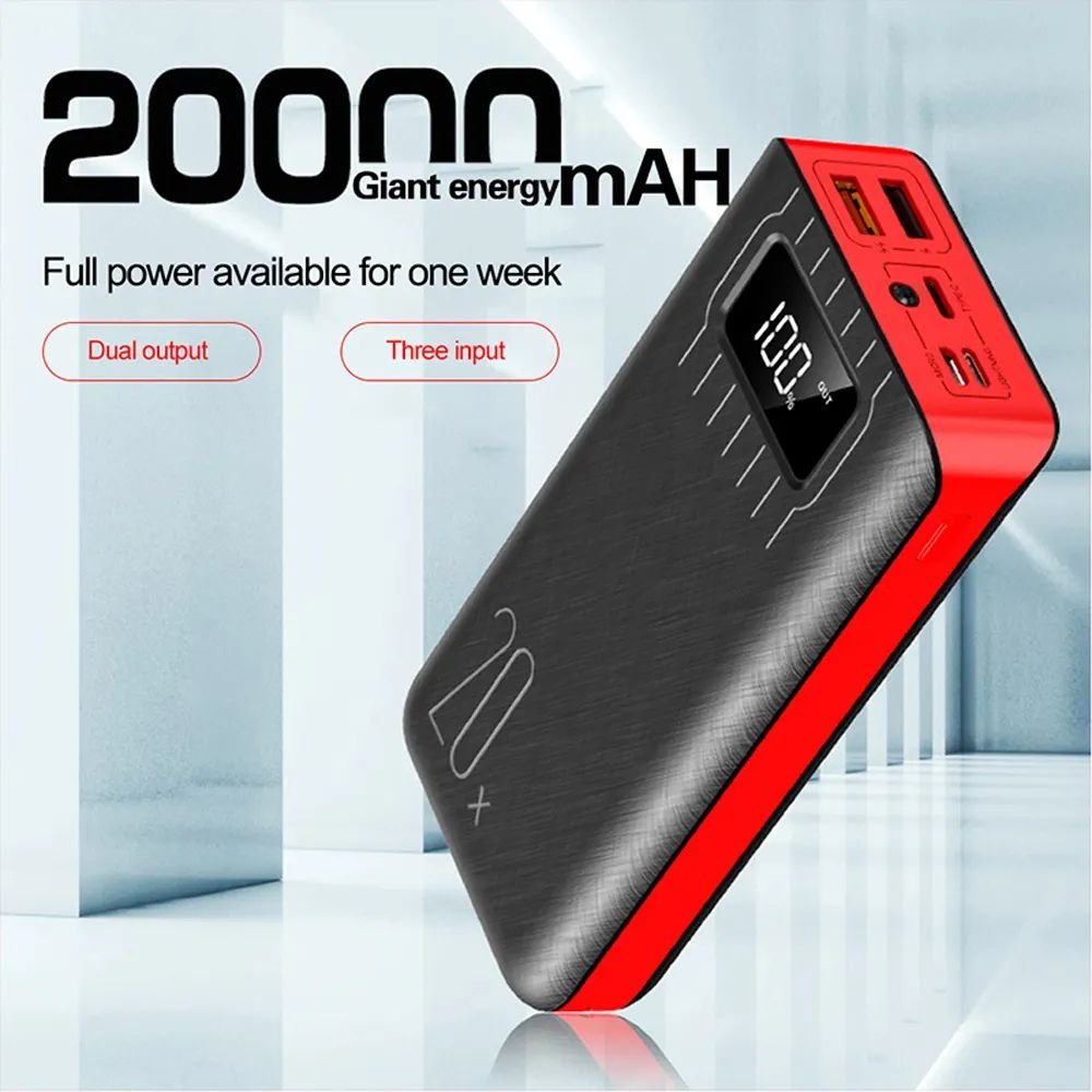 20000mAh External Battery Power Bank Dual USB With LED Flashlight - Dark M1ndz